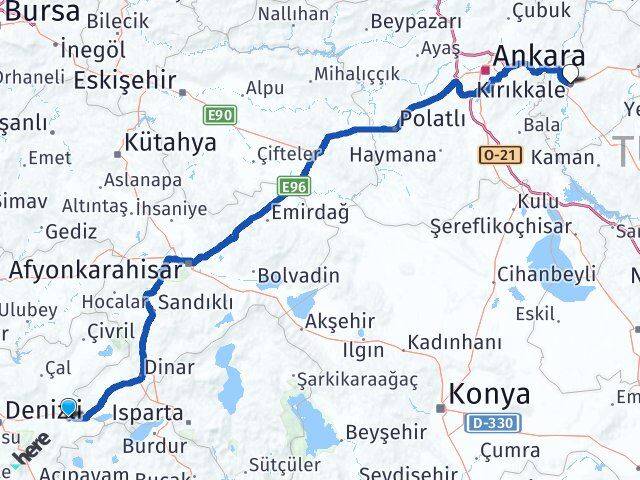 Denizli Bozkurt Kırıkkale Arası Kaç Km - Yol Haritası