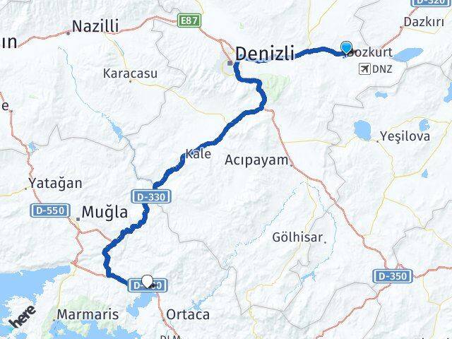 Denizli Bozkurt Köyceğiz Muğla Arası Kaç Km - Yol Haritası