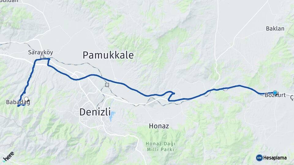 Denizli Bozkurt Merkezefendi Arası Kaç Km - Yol Haritası