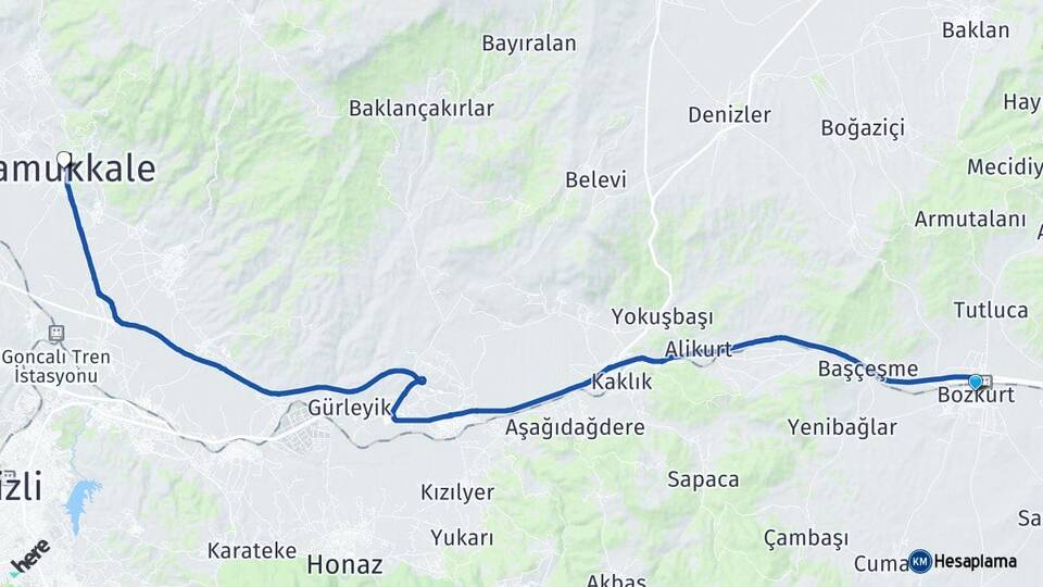 Denizli Bozkurt Pamukkale Arası Kaç Km - Yol Haritası