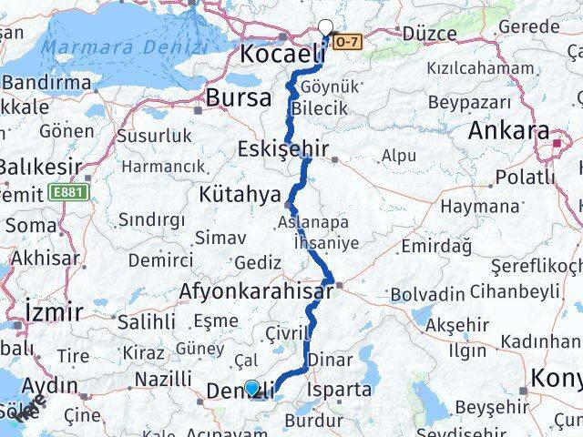 Denizli Bozkurt Sakarya Arası Kaç Km - Yol Haritası