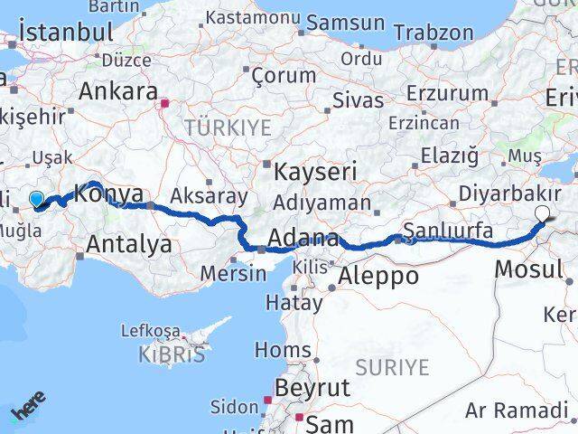 Denizli Bozkurt Şırnak Arası Kaç Km - Yol Haritası