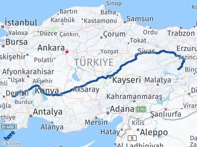 Denizli Bozkurt Tunceli Arası Kaç Km - Yol Haritası