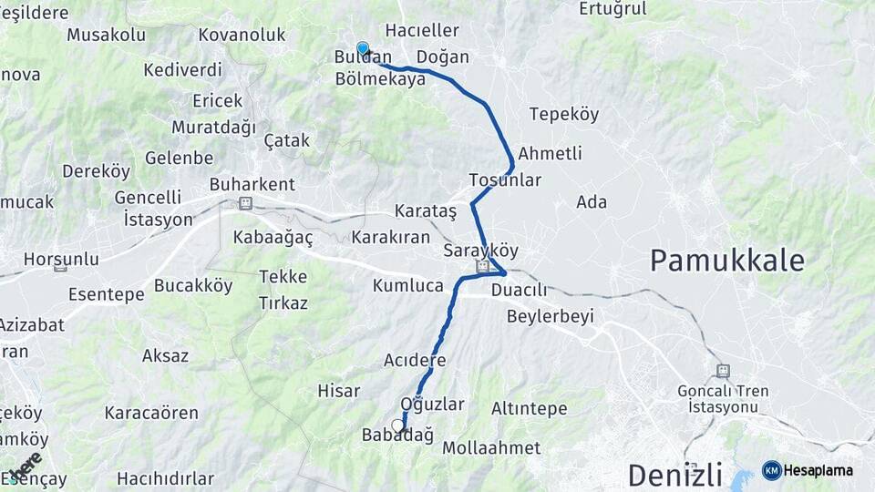 Denizli Buldan Babadağ Arası Kaç Km - Yol Haritası