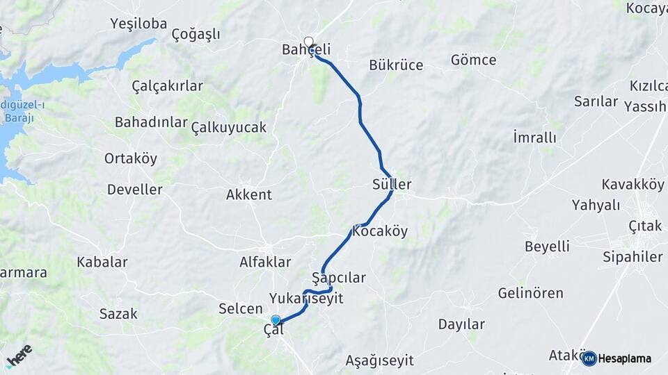 Denizli Çal Bekilli Arası Kaç Km - Yol Haritası