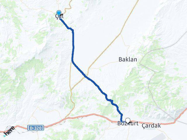 Denizli Çal Bozkurt Arası Kaç Km - Yol Haritası