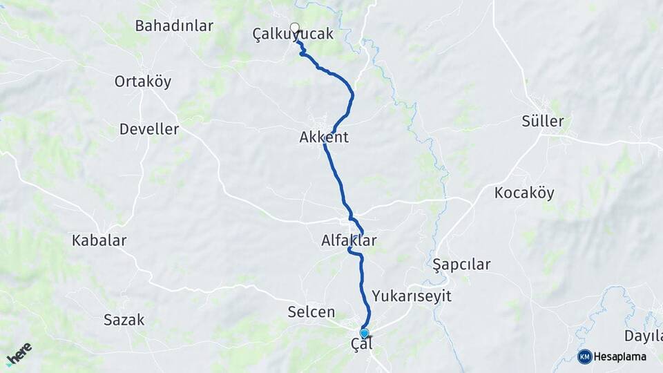Denizli Çal Çalkuyucak Çal Arası Kaç Km - Yol Haritası