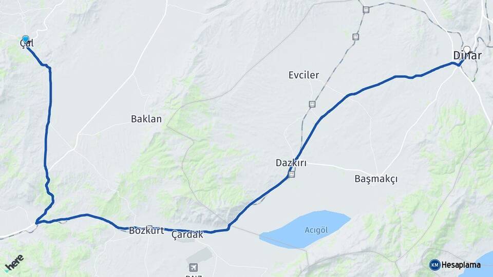 Denizli Çal Dinar Afyonkarahisar Arası Kaç Km - Yol Haritası