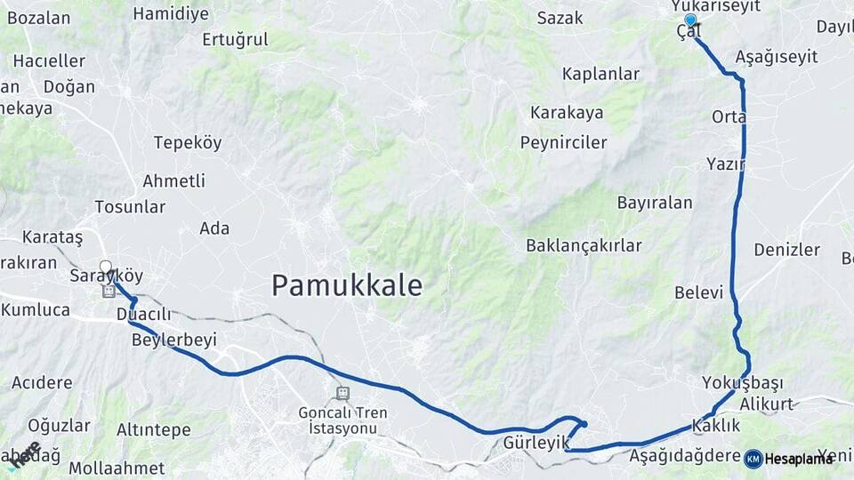 Denizli Çal Sarayköy Arası Kaç Km - Yol Haritası