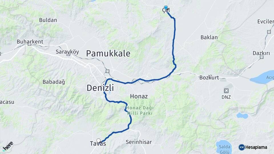 Denizli Çal Tavas Arası Kaç Km - Yol Haritası