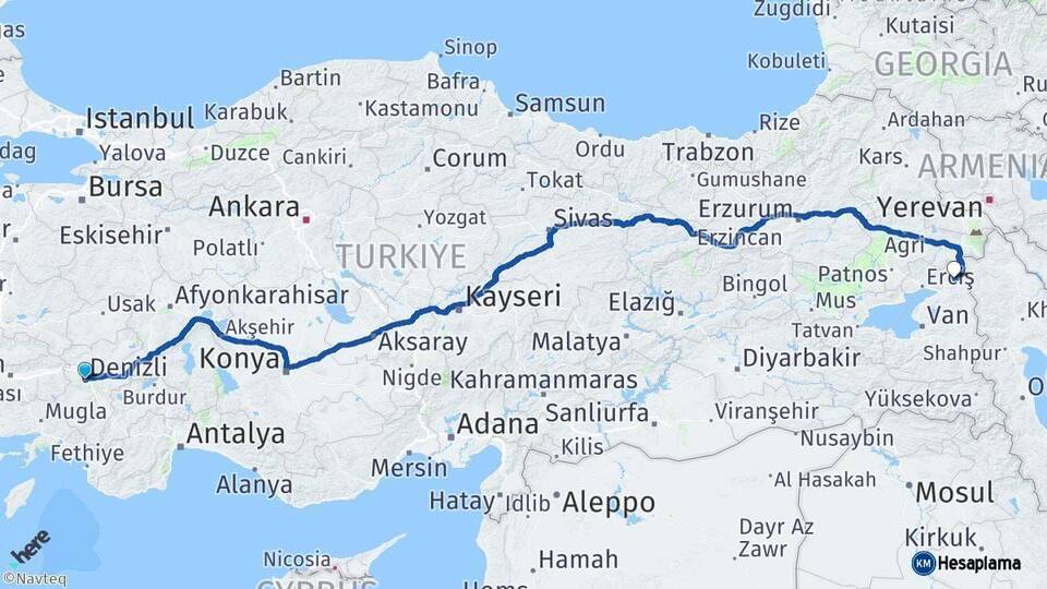 Denizli Çaldıran Van Arası Kaç Km - Yol Haritası