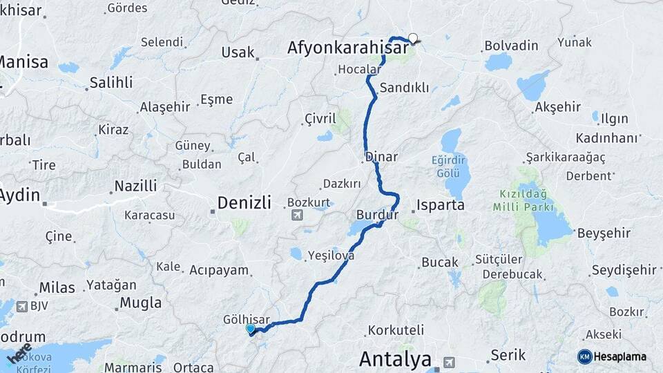 Denizli Çameli Afyonkarahisar Arası Kaç Km - Yol Haritası
