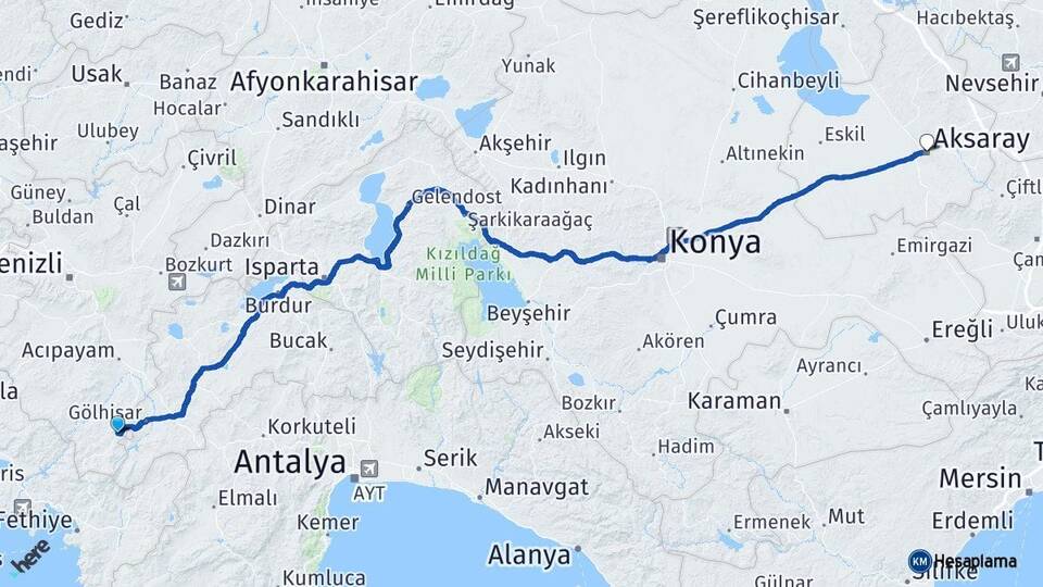 Denizli Çameli Aksaray Arası Kaç Km - Yol Haritası