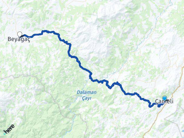 Denizli Çameli Beyağaç Arası Kaç Km - Yol Haritası