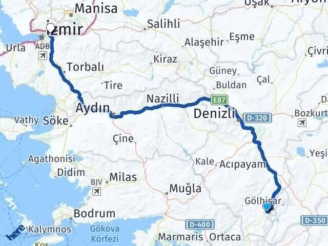 Denizli Çameli Bornova İzmir Arası Kaç Km - Yol Haritası