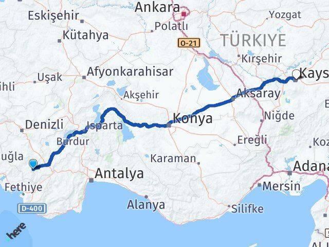 Denizli Çameli Kayseri Arası Kaç Km - Yol Haritası
