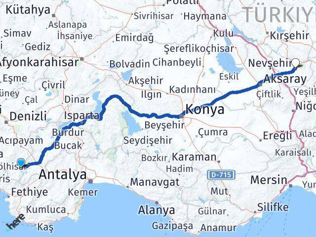 Denizli Çameli Nevşehir Arası Kaç Km - Yol Haritası