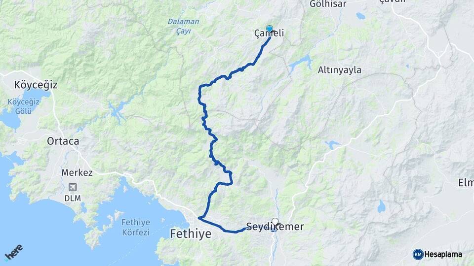 Denizli Çameli Seydikemer Muğla Arası Kaç Km - Yol Haritası
