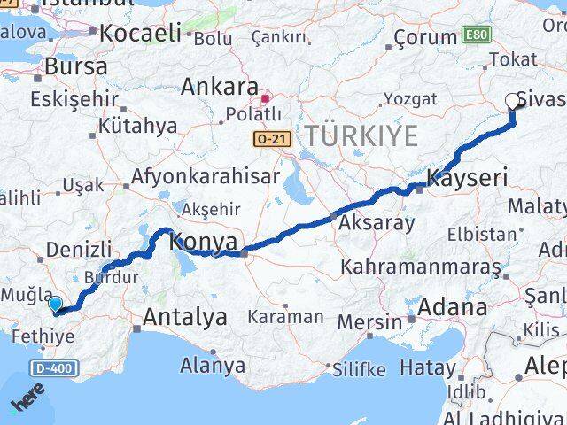 Denizli Çameli Sivas Arası Kaç Km - Yol Haritası