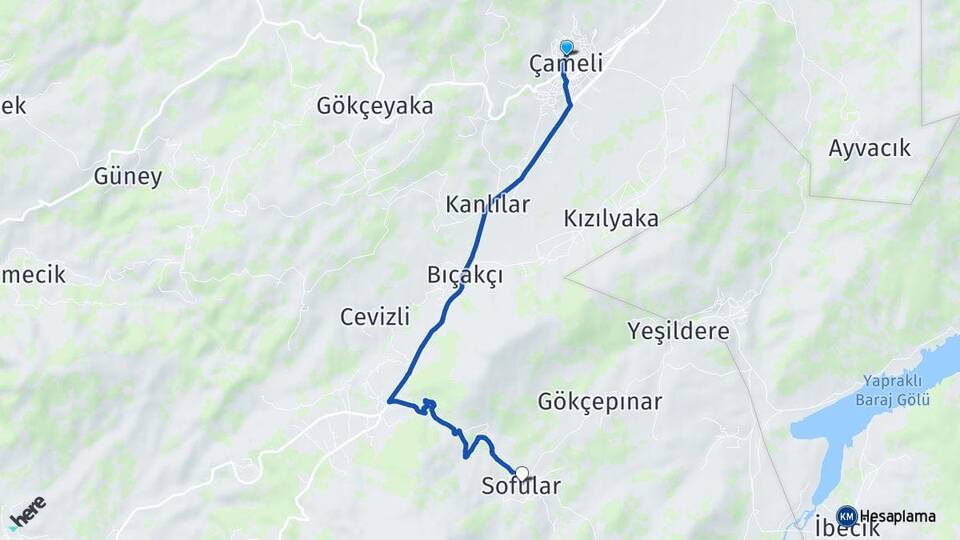 Denizli Çameli Sofular Çameli Arası Kaç Km - Yol Haritası