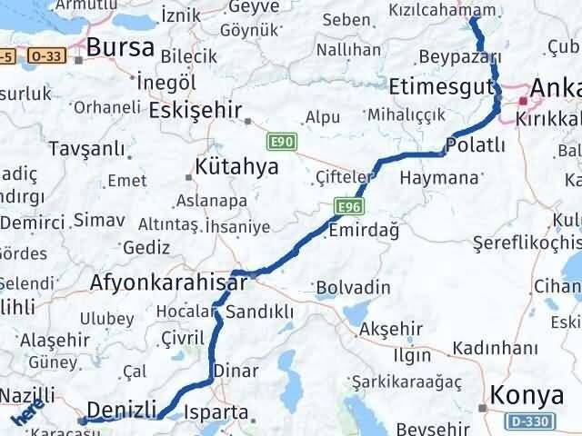 Denizli Çamlıdere Ankara Arası Kaç Km - Yol Haritası