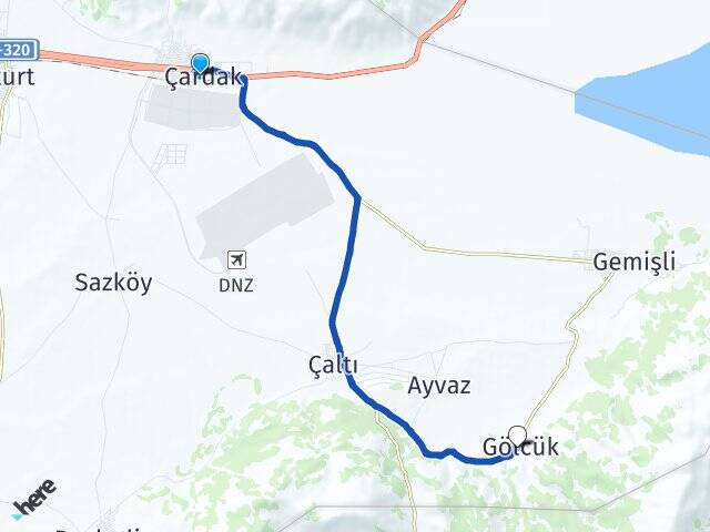 Denizli Çardak Gölcük Çardak Arası Kaç Km - Yol Haritası
