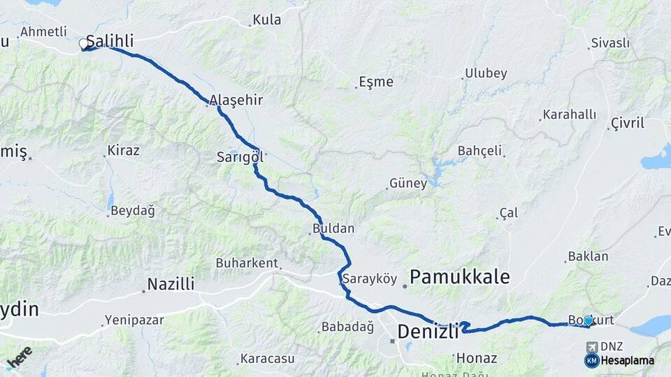 Denizli Çardak Salihli Manisa Arası Kaç Km - Yol Haritası