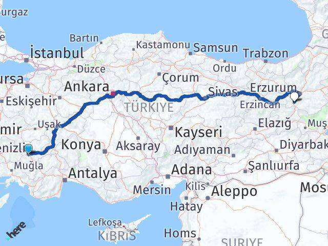 Denizli Çat Erzurum Arası Kaç Km - Yol Haritası