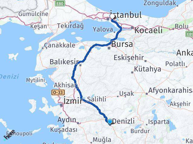 Denizli Çekmeköy İstanbul Arası Kaç Km - Yol Haritası