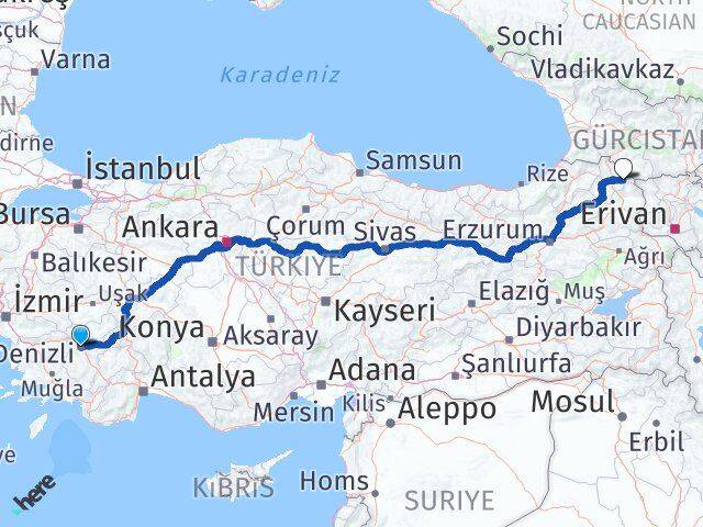 Denizli Çıldır Ardahan Arası Kaç Km - Yol Haritası
