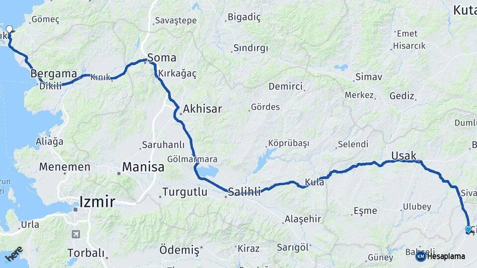 Denizli Çivril Ayvalık Balıkesir Arası Kaç Km - Yol Haritası