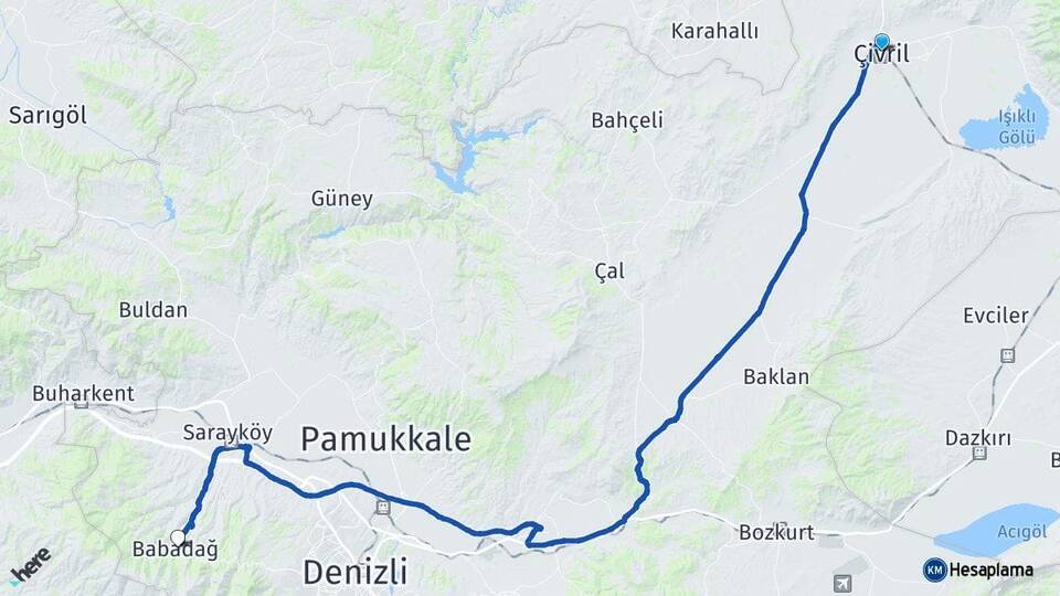 Denizli Çivril Babadağ Arası Kaç Km - Yol Haritası