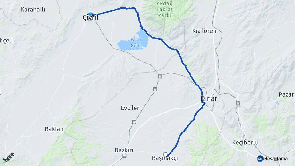 Denizli Çivril Başmakçı Afyonkarahisar Arası Kaç Km - Yol Haritası