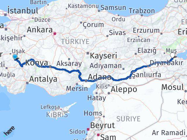 Denizli Çivril Bitlis Arası Kaç Km - Yol Haritası