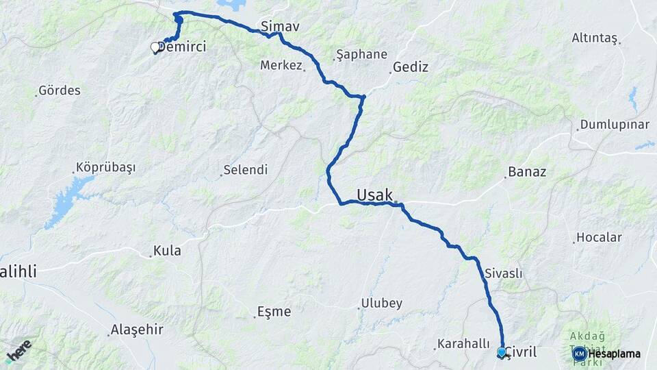 Denizli Çivril Demirci Manisa Arası Kaç Km - Yol Haritası
