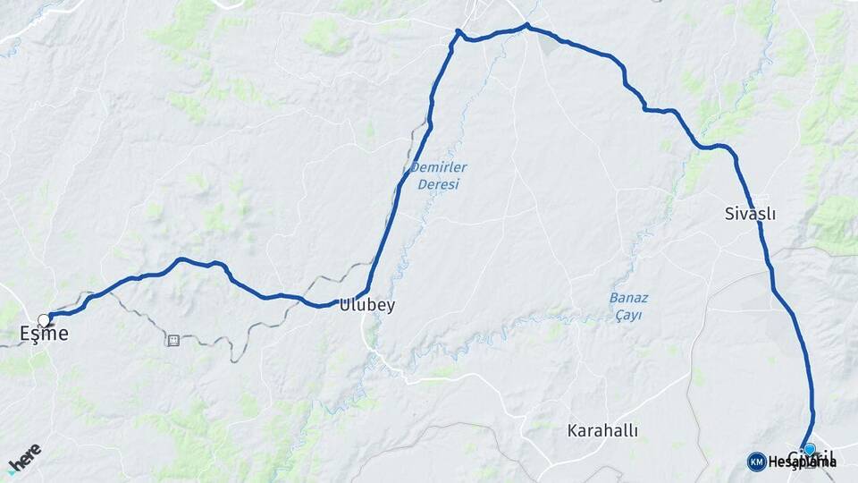 Denizli Çivril Eşme Uşak Arası Kaç Km - Yol Haritası