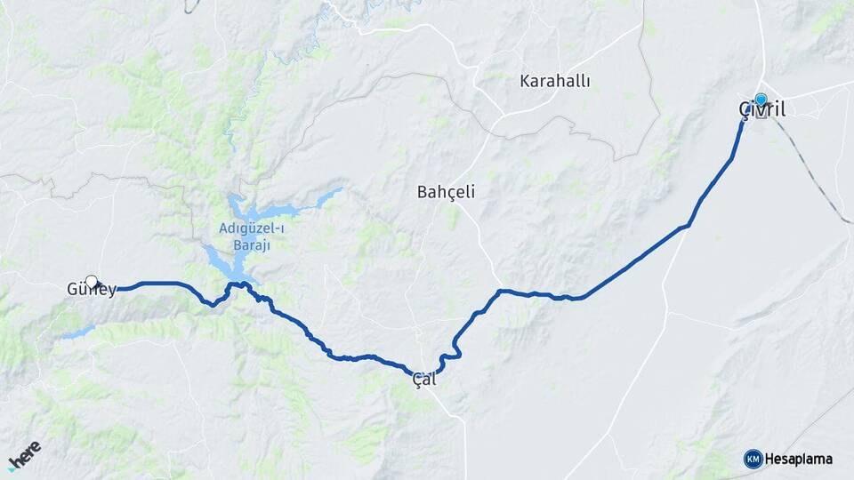 Denizli Çivril Güney Arası Kaç Km - Yol Haritası