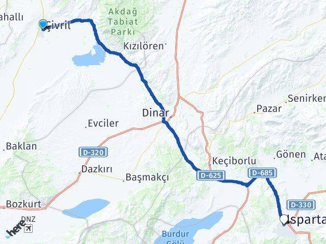 Denizli Çivril Isparta Arası Kaç Km - Yol Haritası
