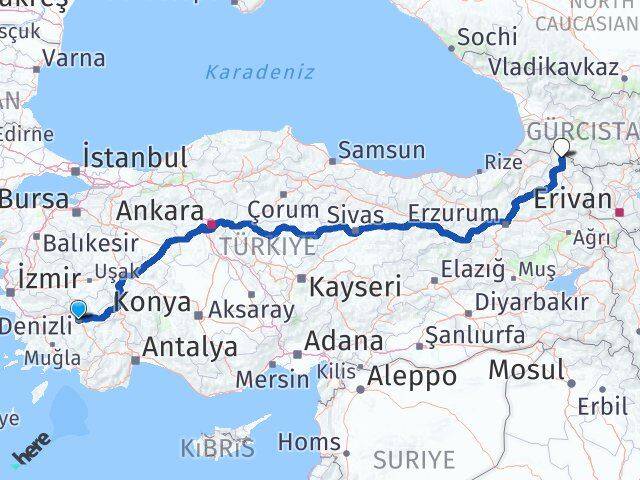 Denizli Damal Ardahan Arası Kaç Km - Yol Haritası