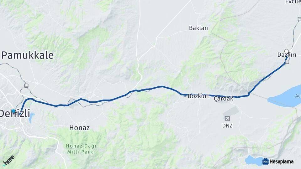 Denizli Dazkırı Afyonkarahisar Arası Kaç Km - Yol Haritası