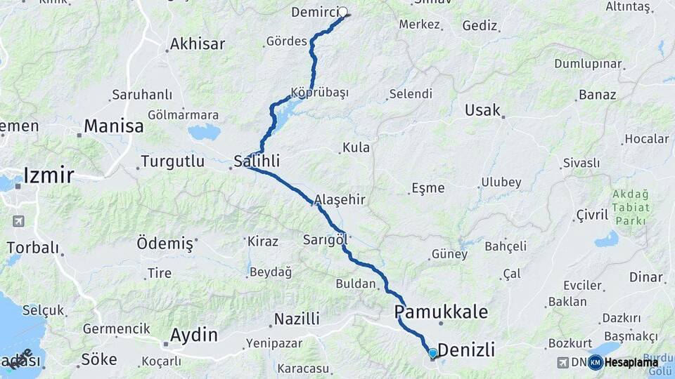 Denizli Demirci Manisa Arası Kaç Km - Yol Haritası