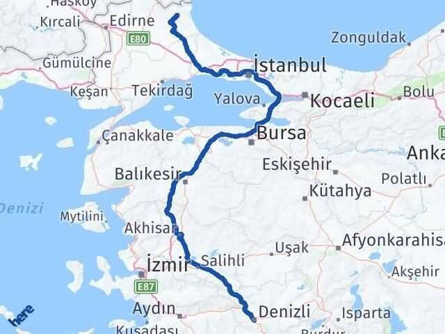 Denizli Demirköy Kırklareli Arası Kaç Km - Yol Haritası
