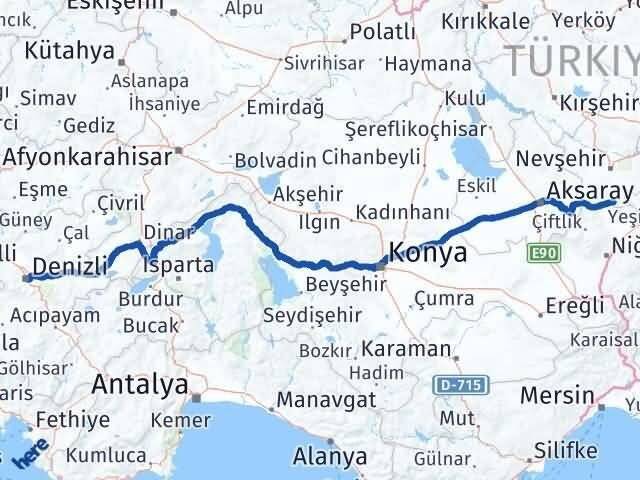 Denizli Derinkuyu Nevşehir Arası Kaç Km - Yol Haritası