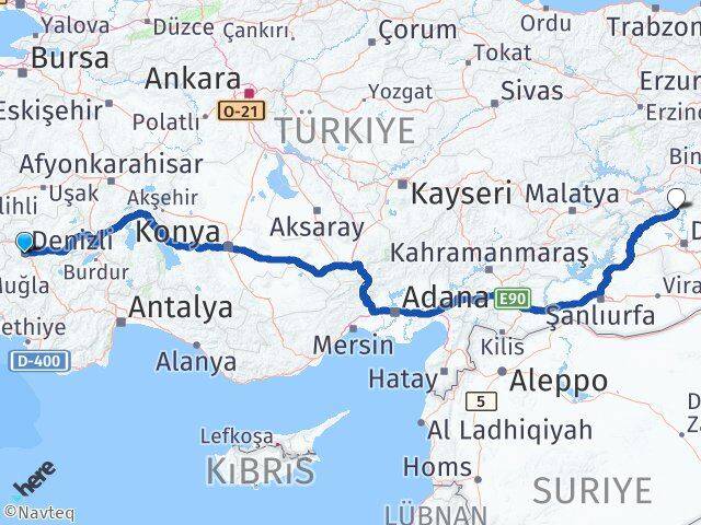 Denizli Dicle Diyarbakır Arası Kaç Km - Yol Haritası