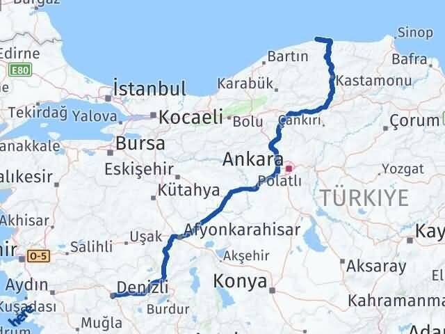 Denizli Doğanyurt Kastamonu Arası Kaç Km - Yol Haritası