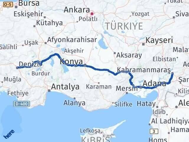 Denizli Dulkadiroğlu Kahramanmaraş Arası Kaç Km - Yol Haritası