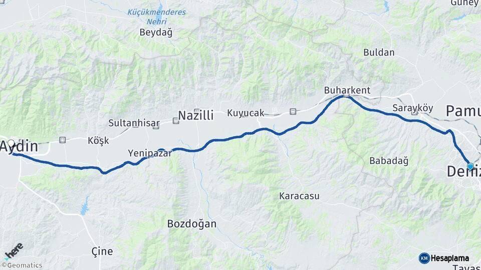 Denizli Efeler Aydın Arası Kaç Km - Yol Haritası