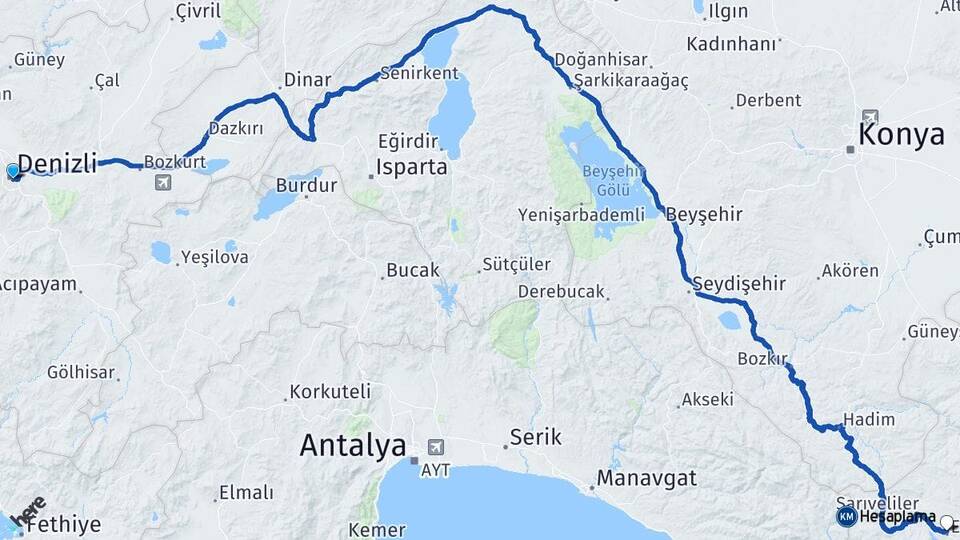Denizli Ermenek Karaman Arası Kaç Km - Yol Haritası