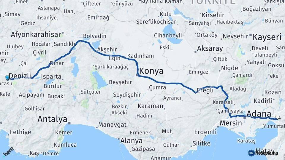 Denizli Erzin Hatay Arası Kaç Km - Yol Haritası