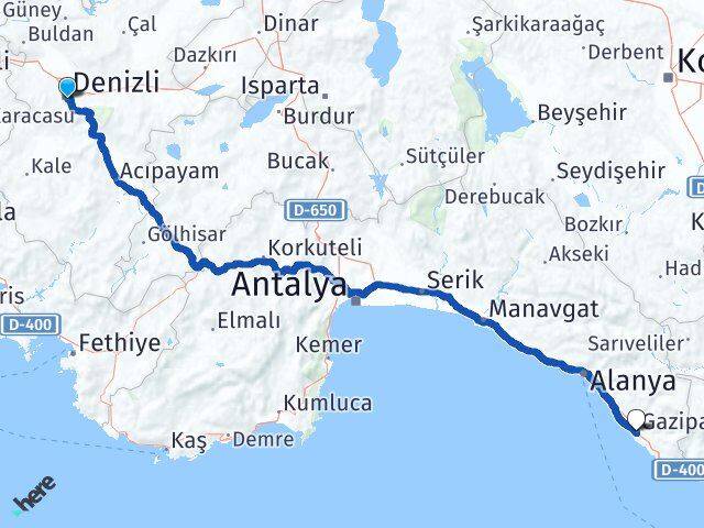 Denizli Gazipaşa Antalya Arası Kaç Km - Yol Haritası
